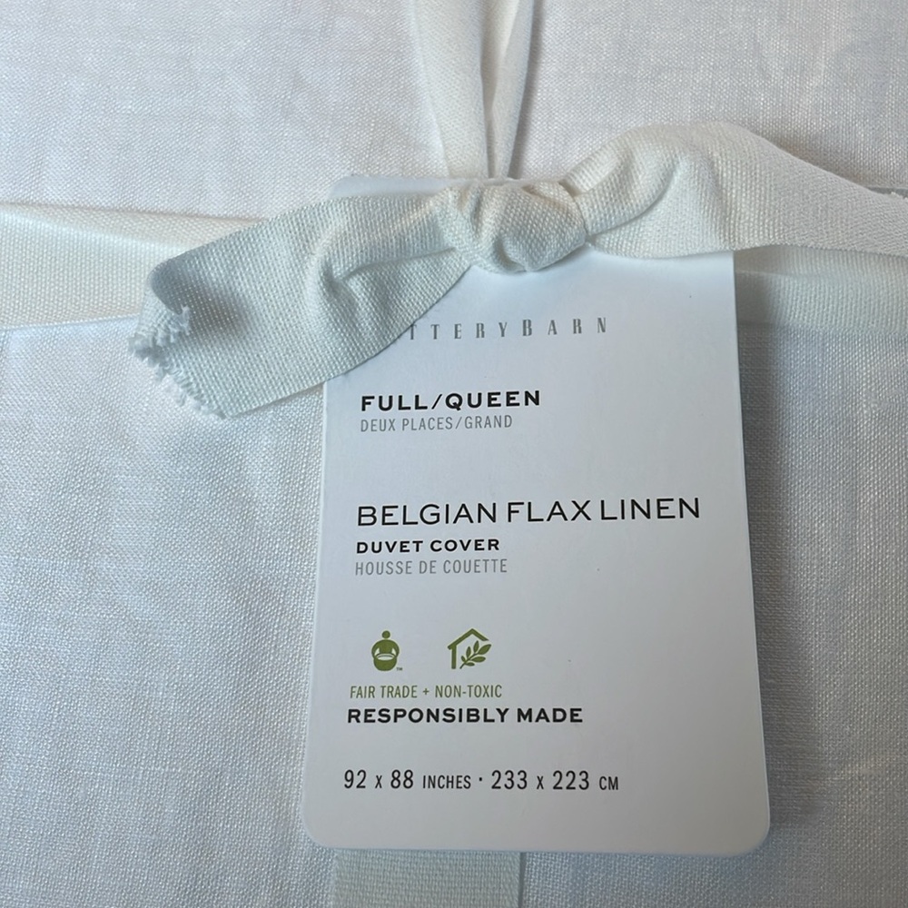 POTTERY BARN *BELGIAN FLAX LINEN DUVET COVER *WHITE *NWT $279.00 QUEEN/FULL - Picture 2 of 8